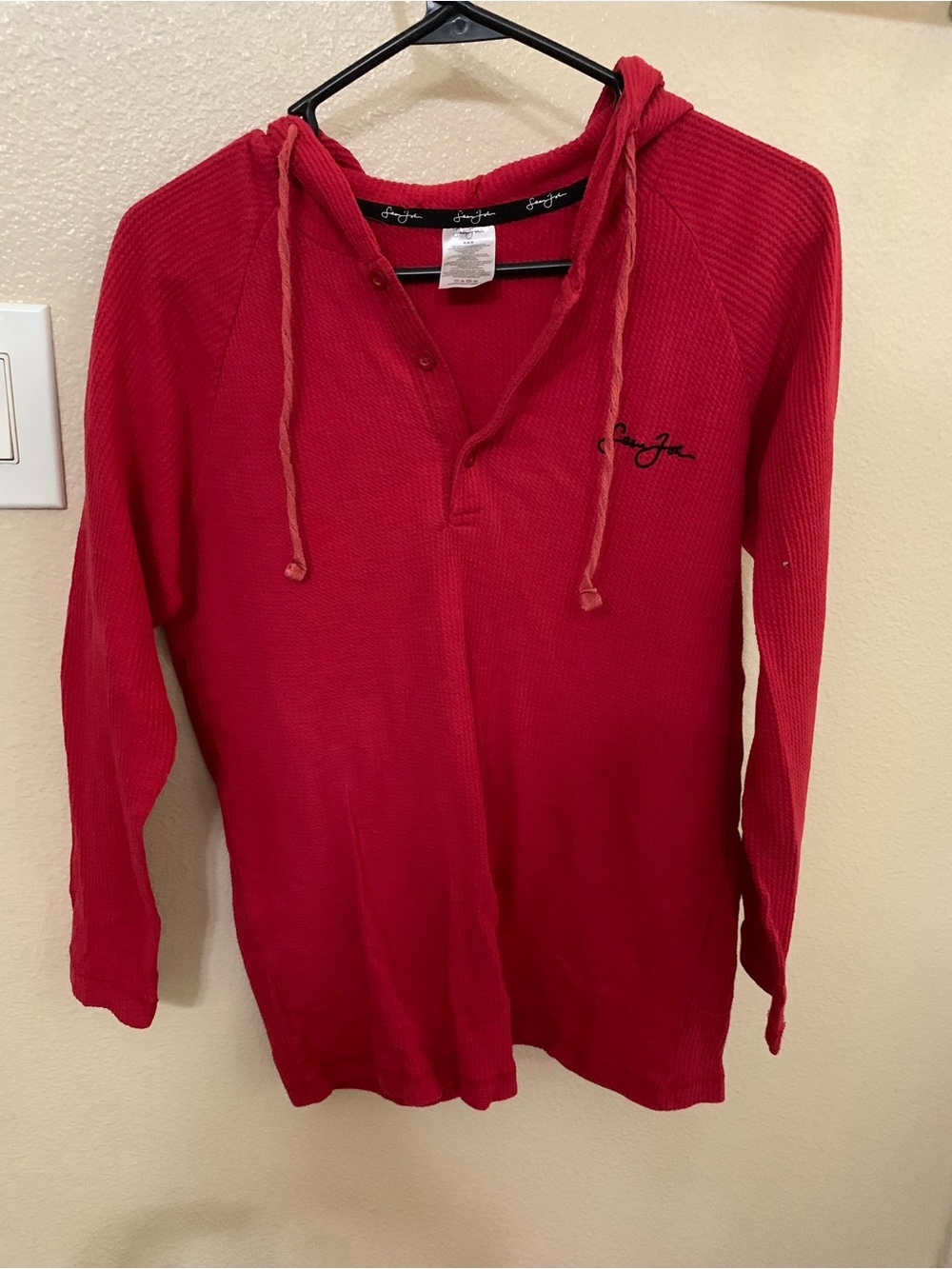 Sean John Red V-Neck Hooded Sweater